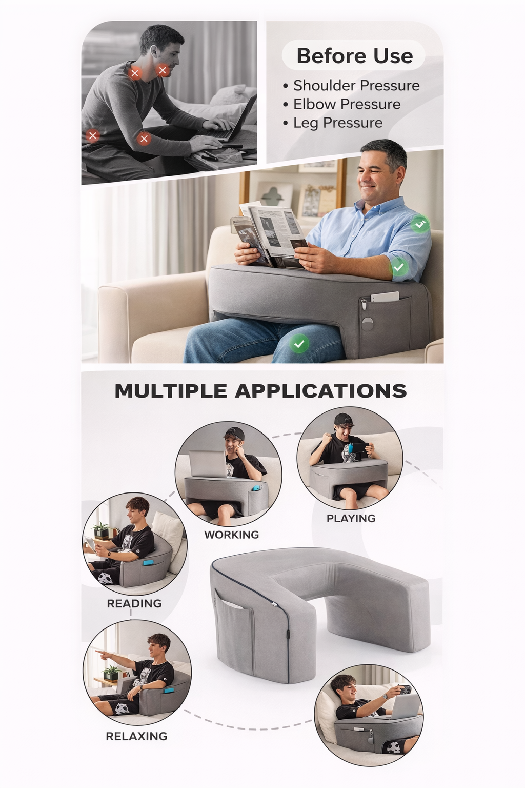 CLOUDLAP - Premium Portable Ergonomic Workstation - Memory Foam Arm Support for Work, Gaming, Reading & Relaxing with Your Pet